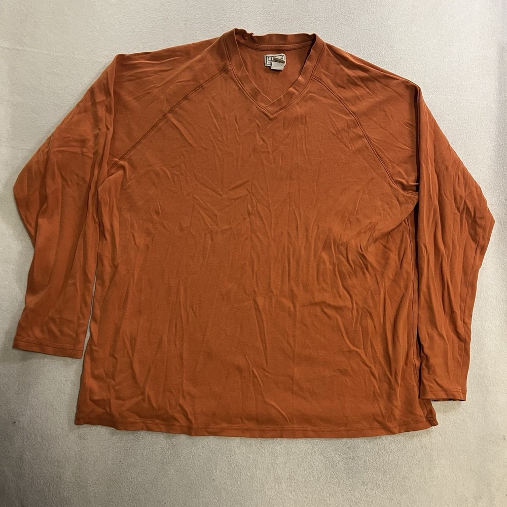 Vintage LL Bean Shirt Men's Size 2XLT Orange Ribbed Knit Long Sleeve 0 BWQ7 Y2K